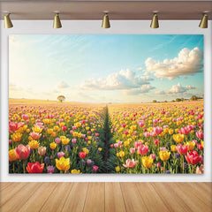 Lofaris Farbenfroher Frühlingsblumenfeld Hintergrund mit bunten Tulpen, lebendige Fotokulisse für Natur- und Porträtfotoshootings