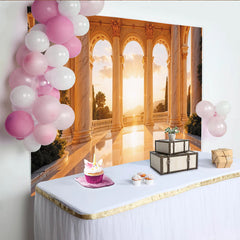 Lofaris Goldener Sonnenuntergang Klassischer Marmor-Fotohintergrund mit Säulen, elegante Kulisse für professionelle Fotografie und Events