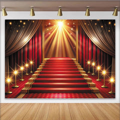 Lofaris Roter Teppich Fotohintergrund mit goldenen Lichtern und Bühne, elegante Kulisse für glamouröse Events und professionelle Fotoshootings