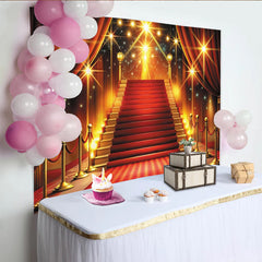 Lofaris Glamouröser Roter Teppich Fotohintergrund mit goldener Treppe, elegante Kulisse für festliche Events und Fotoshootings