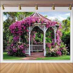 Lofaris Romantischer Blumen-Gartenlaube Fotohintergrund mit pinken Blüten, idyllische Naturkulisse für Hochzeiten und Porträts