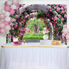 Lofaris Romantischer rosa Rosenbogen Fotohintergrund für Garten und Hochzeit, idyllische Fotokulisse für Frühlings- und Sommerfotoshootings