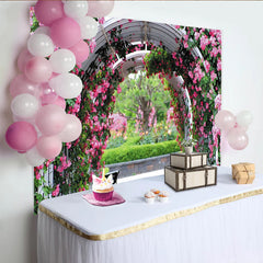 Lofaris Romantischer rosa Rosenbogen Fotohintergrund für Garten und Hochzeit, idyllische Fotokulisse für Frühlings- und Sommerfotoshootings