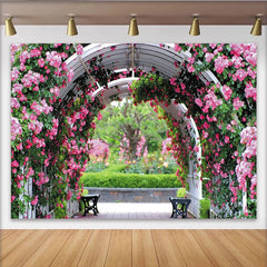 Lofaris Romantischer rosa Rosenbogen Fotohintergrund für Garten und Hochzeit, idyllische Fotokulisse für Frühlings- und Sommerfotoshootings