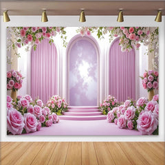 Lofaris Eleganter Blumenbogen-Fotohintergrund mit rosa Rosen, stilvolle Kulisse für Porträts und besondere Anlässe