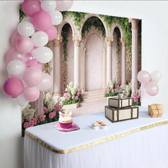 Lofaris Eleganter Gartenarchitektur Fotohintergrund mit Säulen und Rosen, romantische Kulisse für Hochzeiten und Fotostudios