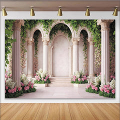 Lofaris Eleganter Gartenarchitektur Fotohintergrund mit Säulen und Rosen, romantische Kulisse für Hochzeiten und Fotostudios
