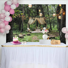 Lofaris Romantischer Märchenwald-Fotohintergrund mit Lichterketten und Baldachin, elegante Kulisse für Hochzeiten