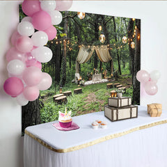 Lofaris Romantischer Märchenwald-Fotohintergrund mit Lichterketten und Baldachin, elegante Kulisse für Hochzeiten