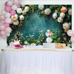 Lofaris Eleganter Blumen Fotohintergrund mit weißen Rosen und grünen Blättern, strukturierte Kulisse für Porträts und künstlerische Aufnahmen