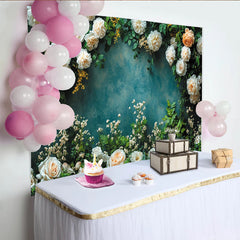 Lofaris Eleganter Blumen Fotohintergrund mit weißen Rosen und grünen Blättern, strukturierte Kulisse für Porträts und künstlerische Aufnahmen