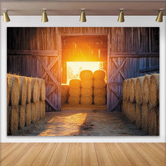 Lofaris Rustikaler Scheunen-Fotohintergrund mit goldenem Sonnenlicht, warme ländliche Kulisse für professionelle Fotostudio-Aufnahmen