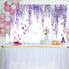 Lofaris Zarter lila Blauregen Schmetterlings-Fotohintergrund, verträumte Kulisse für Porträtfotografie und Frühlings-Events
