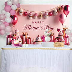 Lofaris Rosa Happy Mother's Day Muttertagshintergrund mit Cupcakes, elegante Fotowand mit Geschenkboxen und Luftballons für Fotoshooting