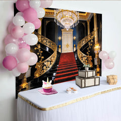 Lofaris Königlicher Treppenhaus Hintergrund mit rotem Teppich und goldenen Säulen, elegante Kulisse für professionelle Fotografie und Events