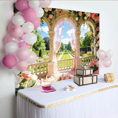 Lofaris Romantischer Rosenbogen Hochzeitshintergrund mit rosa und weißen Rosen, elegante Garten Kulisse für Verlobung und Fotoshooting
