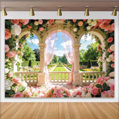 Lofaris Romantischer Rosenbogen Hochzeitshintergrund mit rosa und weißen Rosen, elegante Garten Kulisse für Verlobung und Fotoshooting