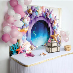 Lofaris Lila Rosa Meerjungfrauen-Geburtstagshintergrund mit Ballons für Mädchen, magische Unterwasser-Kulisse für Fotoshooting und Partys