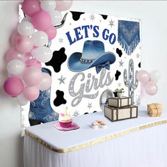 Lofaris Blauer Cowgirl-Geburtstagshintergrund für Mädchen, eine glitzernde Fotowand für Western-Partys und Fotoshootings