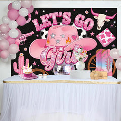 Lofaris Glitzer Pink Cowgirl-Geburtstagshintergrund für Mädchenparty, luxuriöse Western-Fotowand für Fotoshooting und Events
