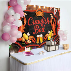 Lofaris Festlicher Flusskrebsfest Hintergrund mit Hummern und kariertem Muster, rustikale Fotowand für Partydekoration und Fotoshooting