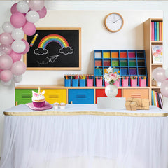 Lofaris Bunter Regenbogen-Klassenzimmer-Hintergrund für Kinder und Schule, kreative Fotokulisse mit Tafel und Buntstiften für Fotostudio