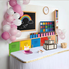 Lofaris Bunter Regenbogen-Klassenzimmer-Hintergrund für Kinder und Schule, kreative Fotokulisse mit Tafel und Buntstiften für Fotostudio