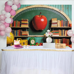 Lofaris Roter Apfel Bücher Klassenzimmer Hintergrund für Schulanfang, Vintage grüne Fotowand für Lehrer und professionelles Fotoshooting