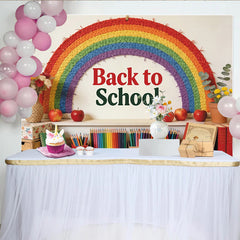 Lofaris Farbenfroher Regenbogen Schulanfang Hintergrund für Einschulung, fröhliche Lernumgebung Fotowand für Kinder und Schuldekoration