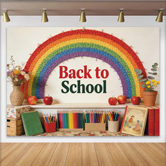 Lofaris Farbenfroher Regenbogen Schulanfang Hintergrund für Einschulung, fröhliche Lernumgebung Fotowand für Kinder und Schuldekoration