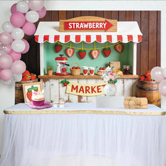Lofaris Roter Erdbeerstand-Fotohintergrund für Cake-Smash-Fotos, holzige Fotowand für sommerliche Partydekoration