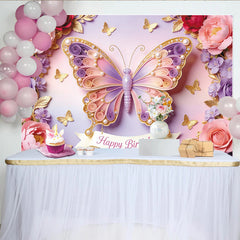 Lofaris Eleganter Schmetterling-Geburtstagshintergrund für Mädchen, traumhafte Fotowand für die Kindergeburtstagsparty