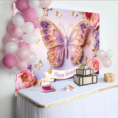 Lofaris Eleganter Schmetterling-Geburtstagshintergrund für Mädchen, traumhafte Fotowand für die Kindergeburtstagsparty