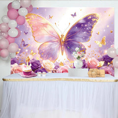 Lofaris Lila Schmetterlings-Fotohintergrund mit Rosen für Mädchen, elegante Fotowand für professionelle Studioaufnahmen