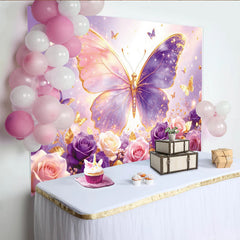 Lofaris Lila Schmetterlings-Fotohintergrund mit Rosen für Mädchen, elegante Fotowand für professionelle Studioaufnahmen
