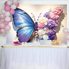 Lofaris Blauer Schmetterling Fotohintergrund mit Hortensienblüten, künstlerische Kulisse für professionelles Fotostudio