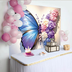 Lofaris Blauer Schmetterling Fotohintergrund mit Hortensienblüten, künstlerische Kulisse für professionelles Fotostudio