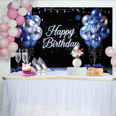 Lofaris Blauer Geburtstagshintergrund für Frauen mit High Heels, elegante Fotowand mit Luftballons für Geburtstagsparty