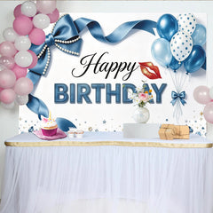 Lofaris Blauer Geburtstagshintergrund mit Luftballons und Schleife, elegante Fotowand für stilvolle Geburtstagsparty