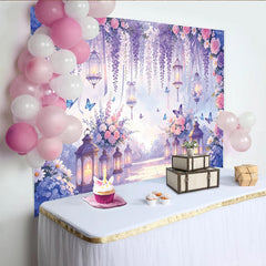 Lofaris Romantischer Blumen-Fotohintergrund mit hängenden Laternen und Rosen, eleganter Wandteppich für professionelle Fotostudios