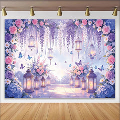 Lofaris Romantischer Blumen-Fotohintergrund mit hängenden Laternen und Rosen, eleganter Wandteppich für professionelle Fotostudios