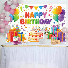 Lofaris Bunter Happy Birthday Hintergrund mit Luftballons und Torte, festliche Partydekoration für Kinder und Fotoshooting