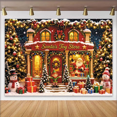 Lofaris Festlicher Weihnachts-Hintergrund mit Weihnachtsmann und Spielzeugladen, winterliche Kulisse für Fotoshootings und Dekoration