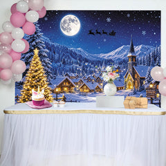 Lofaris Winterlicher Weihnachtshintergrund mit beleuchtetem Dorf und Santa, magische Kulisse für festliche Fotoshootings