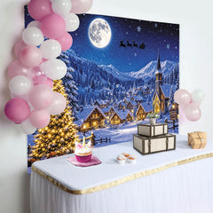 Lofaris Winterlicher Weihnachtshintergrund mit beleuchtetem Dorf und Santa, magische Kulisse für festliche Fotoshootings