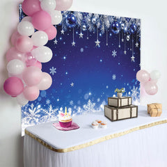 Lofaris Blauer Weihnachtshintergrund mit Schneeflocken und Sternen, glitzernde Winterkulisse für Weihnachtsfeier und Fotoshooting