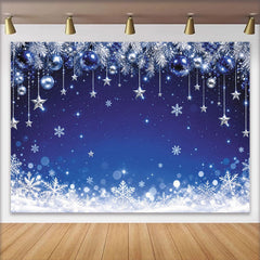 Lofaris Blauer Weihnachtshintergrund mit Schneeflocken und Sternen, glitzernde Winterkulisse für Weihnachtsfeier und Fotoshooting