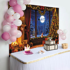 Lofaris Magischer Weihnachts-Hintergrund mit beleuchtetem Baum und Kamin, festliche Fotokulisse für Winterpartys und Familienfotos