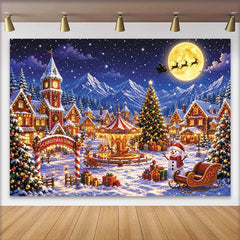 Lofaris Magischer Weihnachtsdorf Hintergrund mit Schnee und Lichtern, festliche Winterlandschaft Kulisse für Familienfotos und Feiern