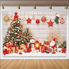 Lofaris Festlicher Weihnachtshintergrund mit Tannenbäumen und Geschenken, gemütliche Fotowand für Winterdekoration